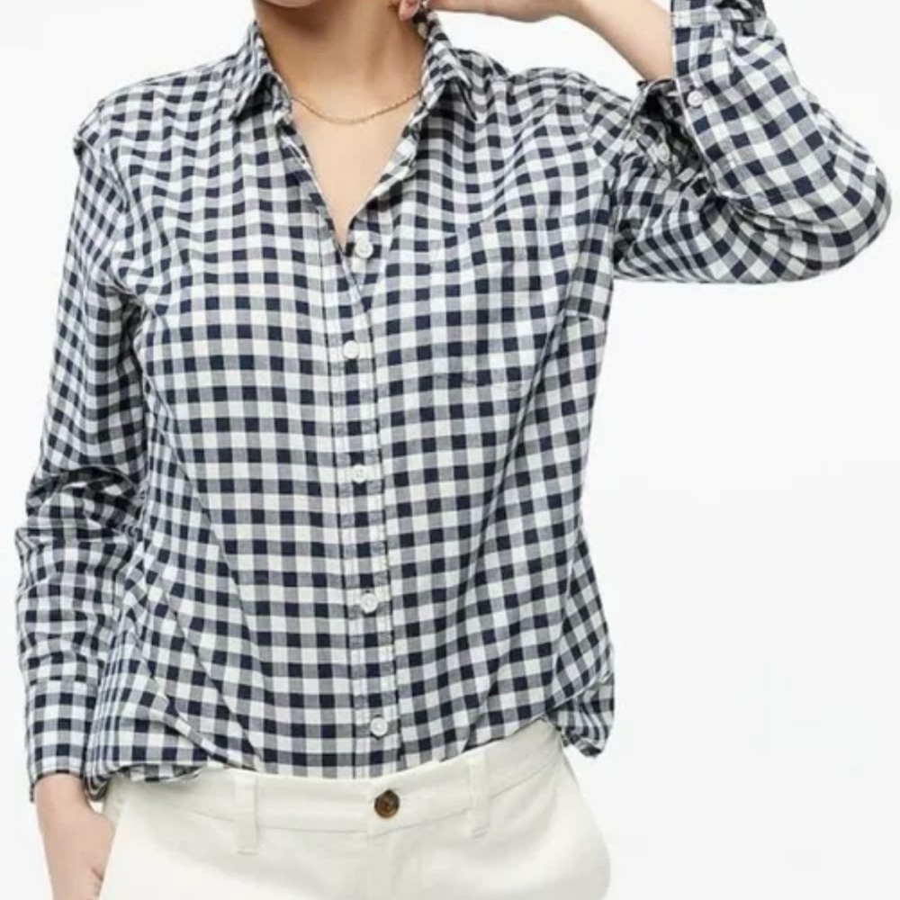 J. Crew Women's Blue And White Checkered Top
